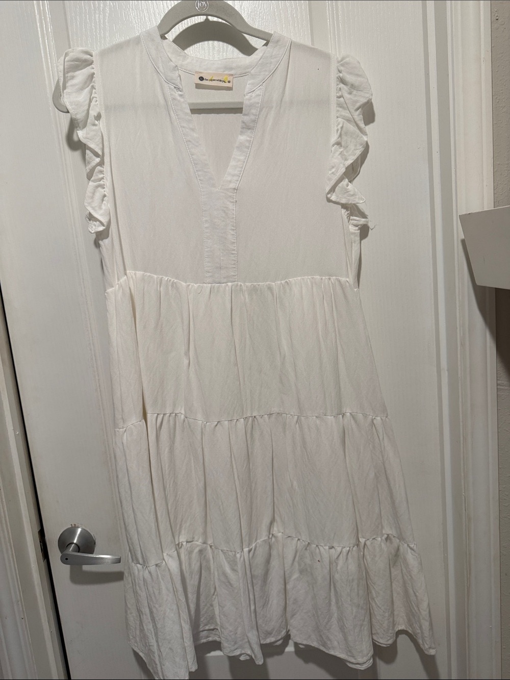 The Impeccable Pig White Tiered Ruffle Sleeve Dress